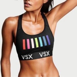 Victoria Secret VSX Sport Unlined Black rainbow Vibrant Stripes Small Sports Bra